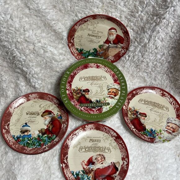 Certified International VICTORIAN SANTA 8" Plate Set 4P Audrey Roberts Christmas - Picture 3 of 14